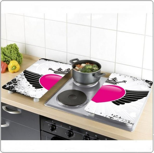 Ocak Koruyucu 2 li Kesme Tahtası Kraliçe Kalp 30*52 cm