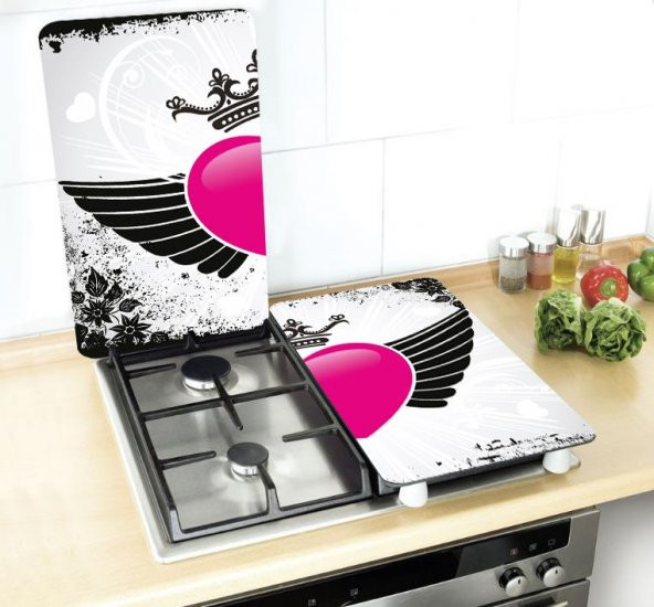 Ocak Koruyucu 2 li Kesme Tahtası Kraliçe Kalp 30*52 cm - 3