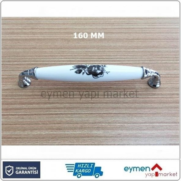 PORSELEN GÖRÜNÜMLÜ MOBİLYA DOLAP KULP SİYAH GÜL 160 MM KROM - 1