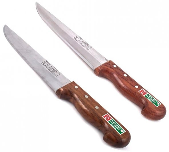 Cemil Bursa Çelik Et Kasap Bıçağı El Yapımı Ahşap Bıçak Seti 2li