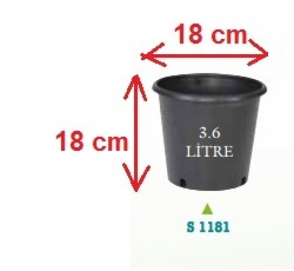 Siyah Uretim Saksısı 5 Adet 18x18 cm 3,6 Litre Üretim Saksısı Siyah Saksı Fide Saksı