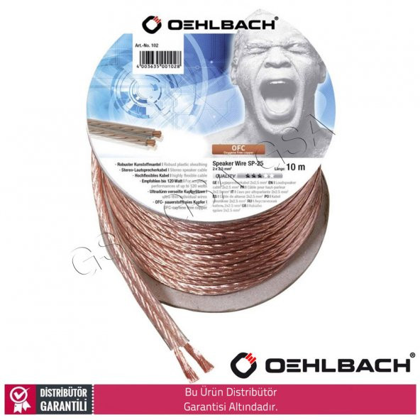 Oehlbach 102 2 x 2,5mm 10mt Oksijensiz Bakır Hoparlör Kablosu