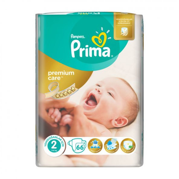Prima Bebek Bezi Premium Care Yeni Doğan İkiz 66lı 2 Beden