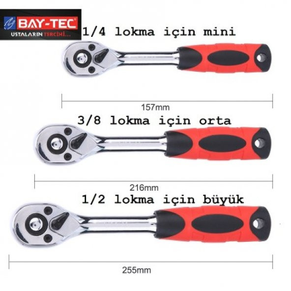 Bay-Tec Lokma Cırcır Kolu En Ucuz Fiyat Garantili 1/2, 1/4, 3/8 - 2