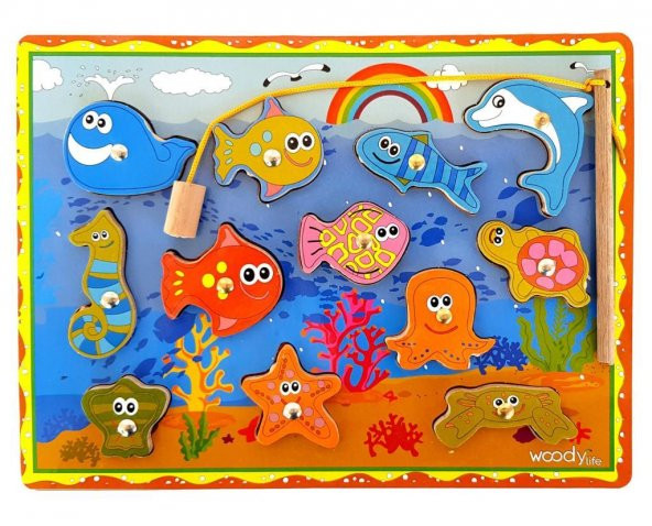 Ahşap Balık Tutma İpe Dizme Bultak Oyunu Montessori Çocuk Etkinlik Zeka