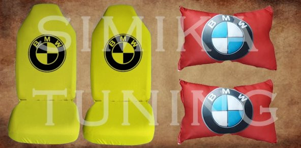 BMW Sarı Renk Penye Ön Koltuk Kılıf + Boyun Yastığı