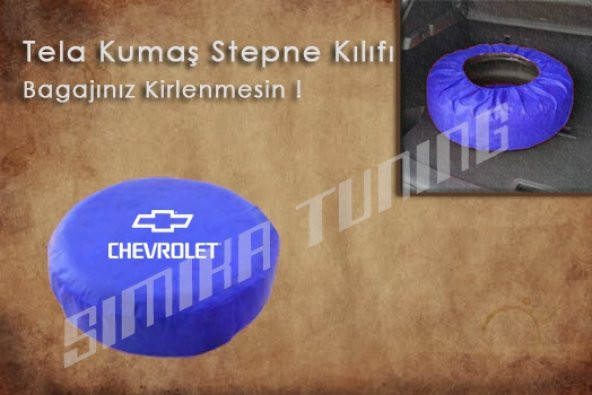 Chevrolet Mavi Renk Tel Kumaş Stepne Kılıfı 3 Sticker HEDİYE