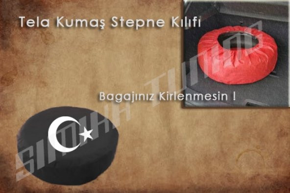 Ay Yıldız Siyah Renk Penye Kumaş Stepne Kılıfı 3 Sticker HEDİYE
