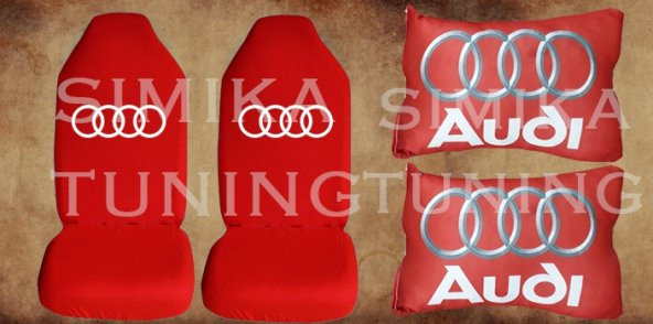 Audi Kırmızı Renk Penye Ön Koltuk Kılıf + Boyun Yastığı