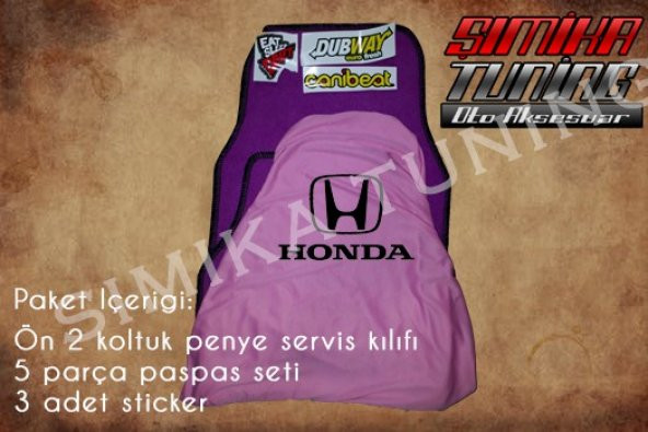 Honda Pembe Renk Ön Penye 5 Parça Paspas 3 Sticker
