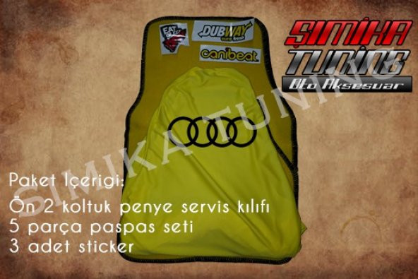 Audi Sarı Renk Ön Penye 5 Parça Paspas 3 Sticker