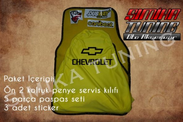 Chevrolet Sarı Renk Ön Penye 5 Parça Paspas 3 Sticker