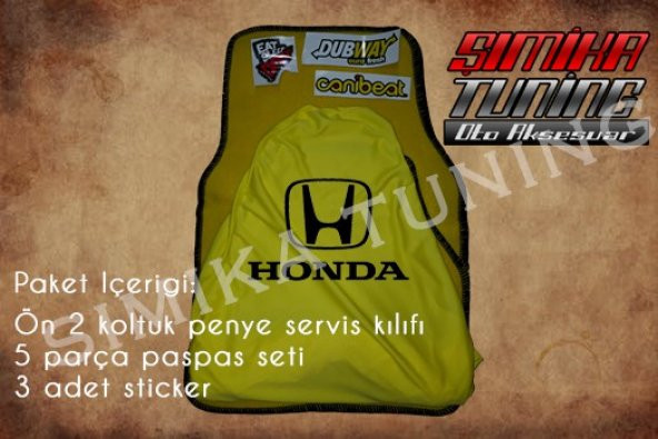 Honda Sarı Renk Ön Penye 5 Parça Paspas 3 Sticker