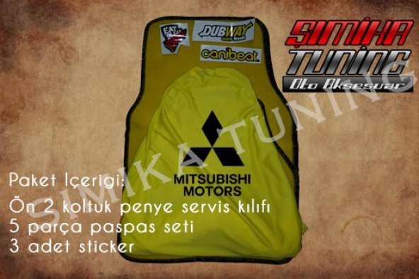 Mitsubishi Sarı Renk Ön Penye 5 Parça Paspas 3 Sticker