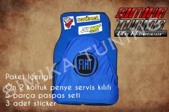 Fiat Sax Mavi Renk Ön Penye 5 Parça Paspas 3 Sticker
