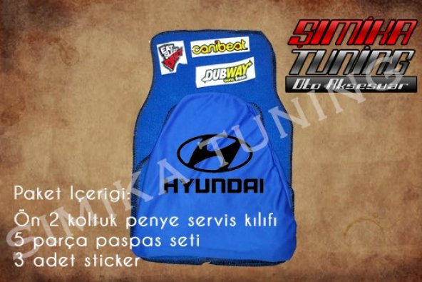 Hyundai Sax Mavi Renk Ön Penye 5 Parça Paspas 3 Sticker