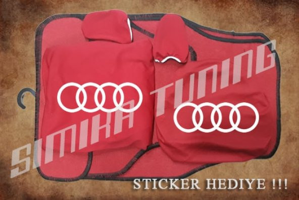 Audi Kırmızı Ön Arka Koltuk Direksiyon Seti Paspas Sticker
