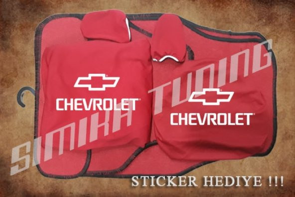 Chevrolet Kırmızı Ön Arka Koltuk Direksiyon Seti Paspas Sticker