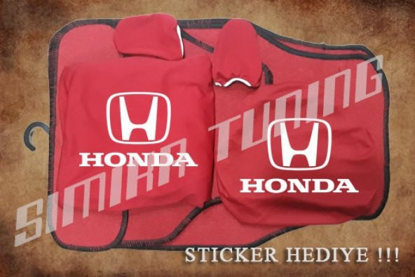 Honda Kırmızı Ön Arka Koltuk Direksiyon Seti Paspas Sticker