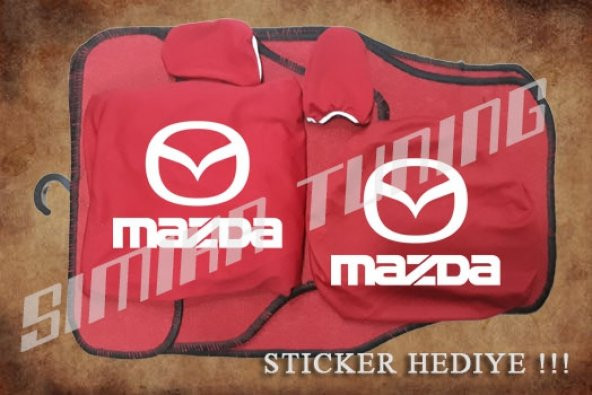 Mazda Kırmızı Ön Arka Koltuk Direksiyon Seti Paspas Sticker