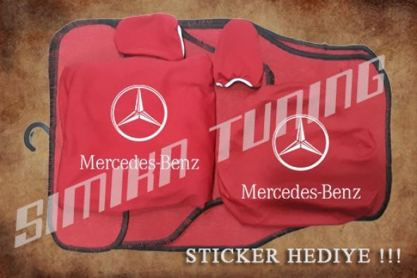 Mercedes Kırmızı Ön Arka Koltuk Direksiyon Seti Paspas Sticker
