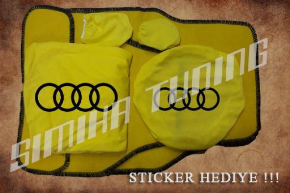 Audi Sarı Ön Arka Koltuk Direksiyon Seti Paspas Sticker