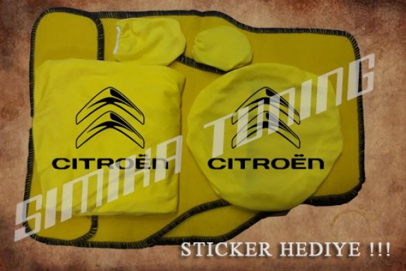 Citroen Sarı Ön Arka Koltuk Direksiyon Seti Paspas Sticker