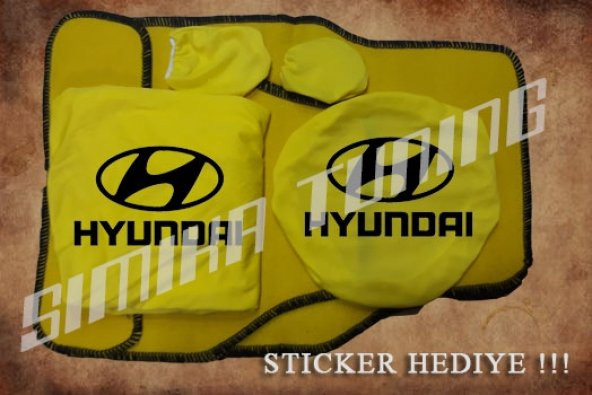 Hyundai Sarı Ön Arka Koltuk Direksiyon Seti Paspas Sticker