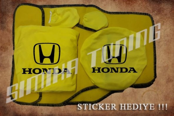Honda Sarı Ön Arka Koltuk Direksiyon Seti Paspas Sticker