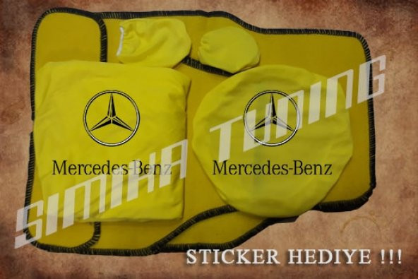 Mercedes Sarı Ön Arka Koltuk Direksiyon Seti Paspas Sticker
