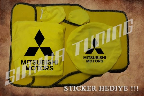 Mitsubishi Sarı Ön Arka Koltuk Direksiyon Seti Paspas Sticker