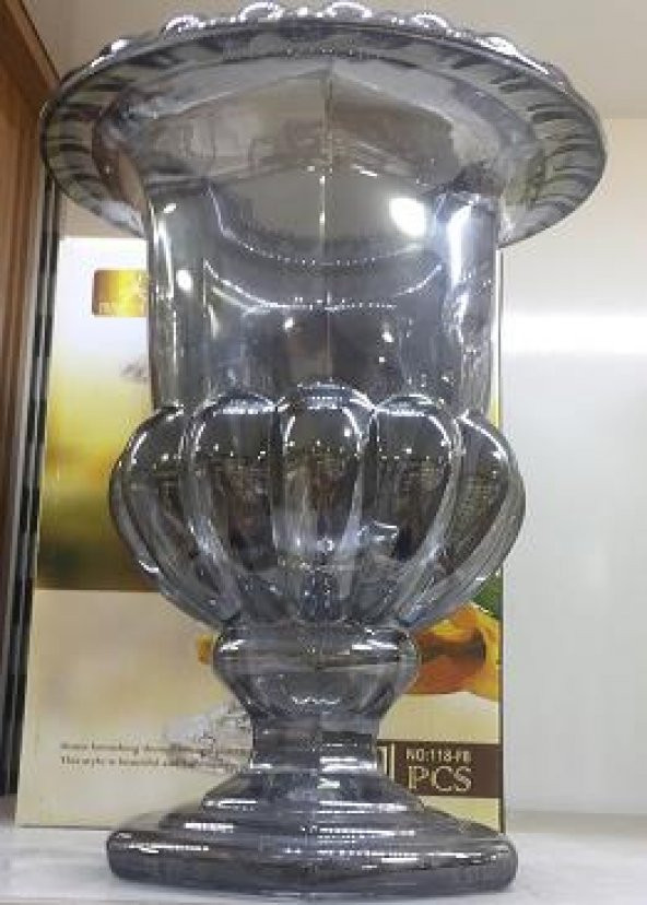 Cam Dekoratif Coco Model Füme Gri Büyük Vazo 23cm - 1