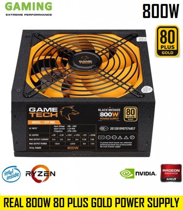 GAMETECH GTP-800 800W 80 Plus Gold Power Supply 14cm Sessiz Akıllı Fanlı Pc Güç Kaynağı
