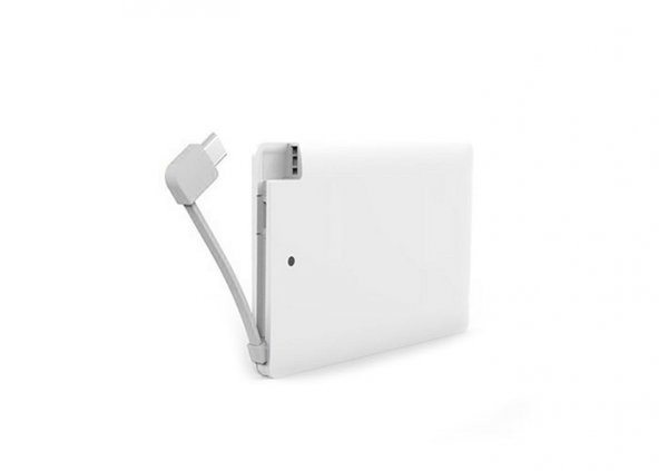 Sabit Micro Usb Kablolu 2500Mah Powerbank Beyaz Taşınabilir Slim Şarj Cihazı ( I phone Sarj Ucu Çeviricili )