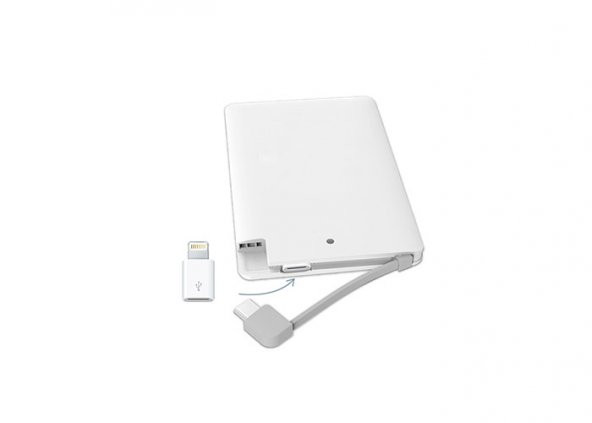 Sabit Micro Usb Kablolu 2500Mah Powerbank Beyaz Taşınabilir Slim Şarj Cihazı ( I phone Sarj Ucu Çeviricili ) - 3