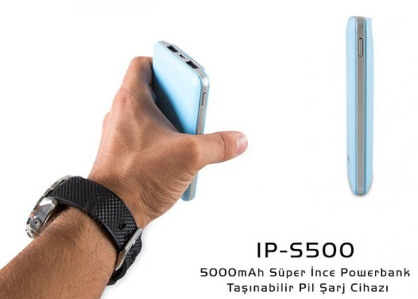 S-link Deri Görünümlü 5000mAh Powerbank Mavi Taşınabilir Pil Şarj Cihazı - 2