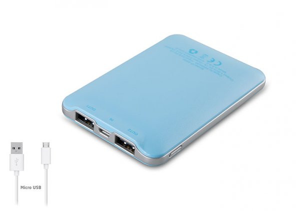 S-link Deri Görünümlü 5000mAh Powerbank Mavi Taşınabilir Pil Şarj Cihazı - 3