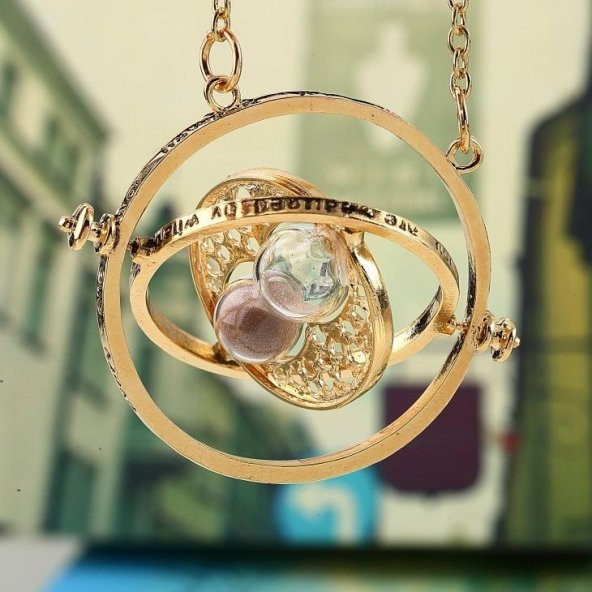 Harry POTTER Hermione ZAMAN DÖNGÜSÜ ALTIN KAPLAMA KUM SAATİ KOLYE TİME TURNER Döner Model