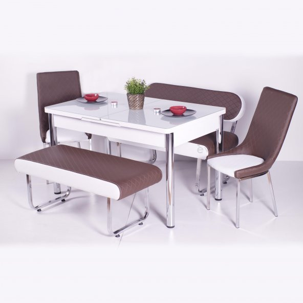 evform - Banklı Masa Takımı Açılır Masa Sandalye Takimlari Mutfak Masası - 5