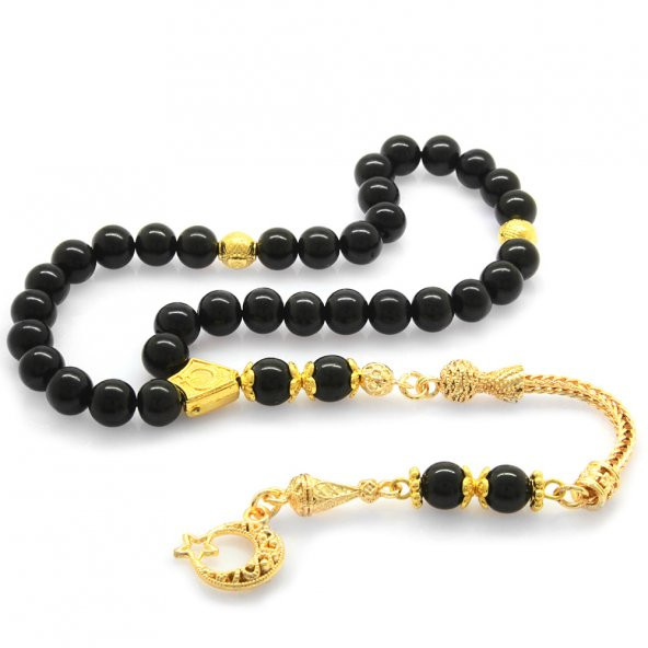 Kararmaz Metal Gold Püsküllü Küre Kesim Rus Oltu Tesbih