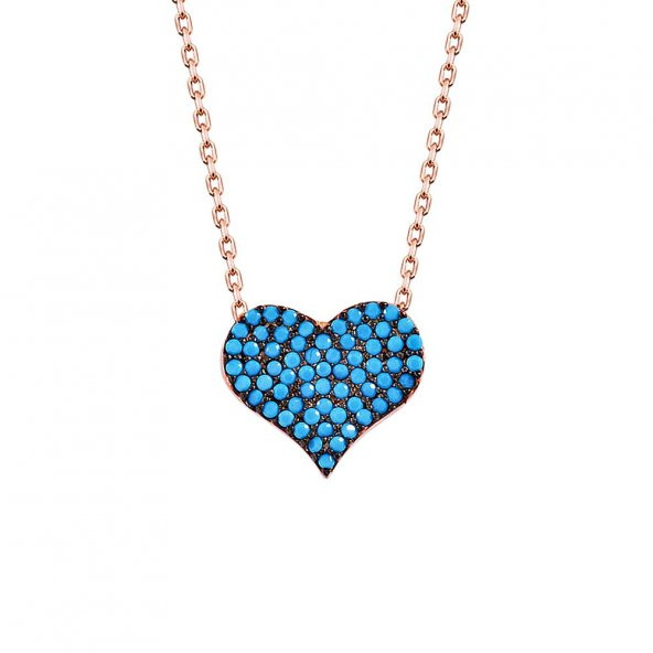 Turkuaz Taşlı Kalp Tasarım 925 Ayar Gümüş Bayan Kolye - 2