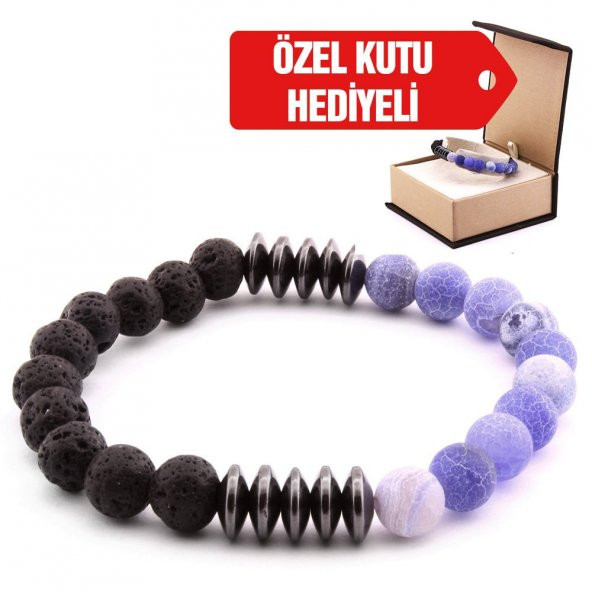 Küre Kesim Mor Lav-Hematit-Akik Doğaltaş Bileklik - 2