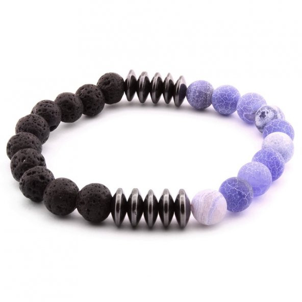 Küre Kesim Mor Lav-Hematit-Akik Doğaltaş Bileklik - 6