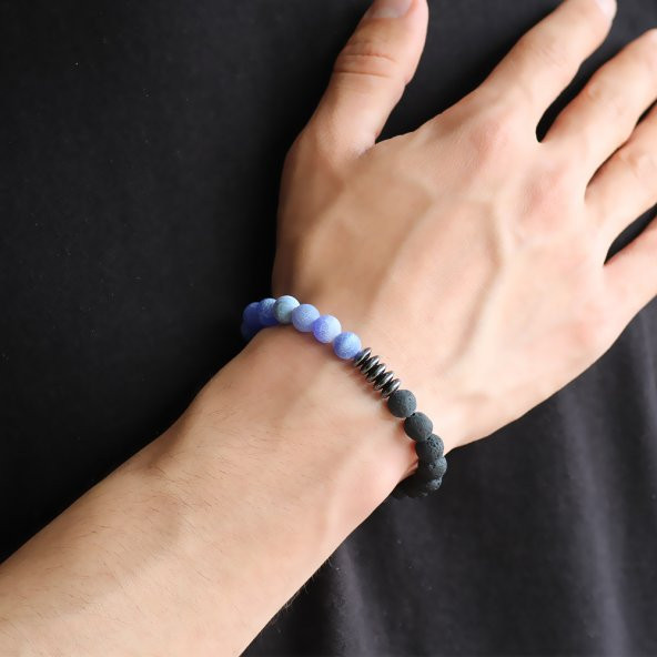 Küre Kesim Mor Lav-Hematit-Akik Doğaltaş Bileklik - 3