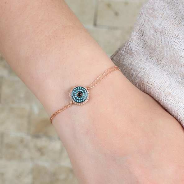 Firuze Taşlı Yuvarlak Tasarım 925 Ayar Gümüş Bayan Bileklik - 3