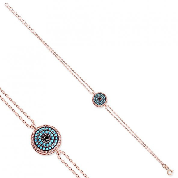 Firuze Taşlı Yuvarlak Tasarım 925 Ayar Gümüş Bayan Bileklik - 5