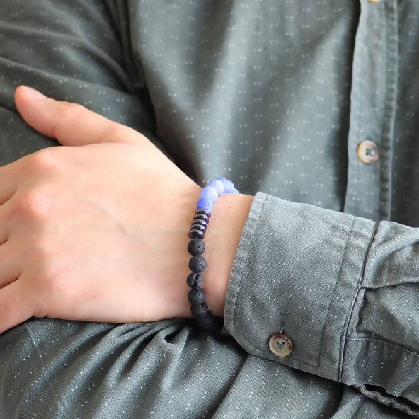 Küre Kesim Mor Lav-Hematit-Akik Doğaltaş Bileklik - 5