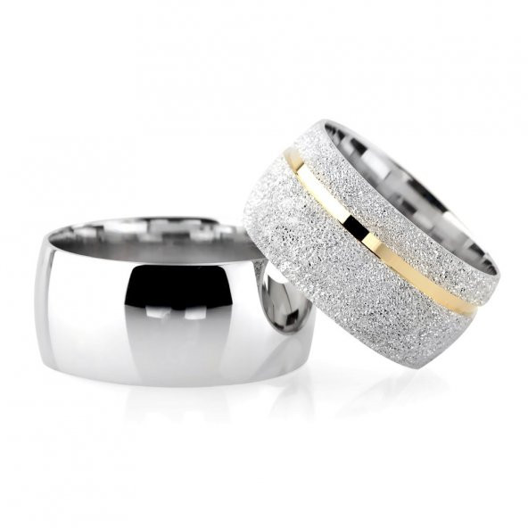 Klasik Model Şeritli Tasarım 925 Ayar Gümüş Çift Alyans - 2