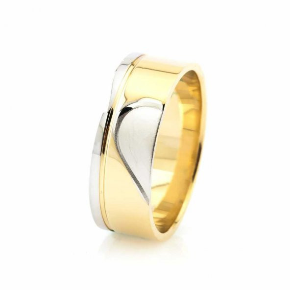 Kalbimin Sahibi Tasarım Gold Renk 925 Ayar Gümüş Erkek Alyans - 2