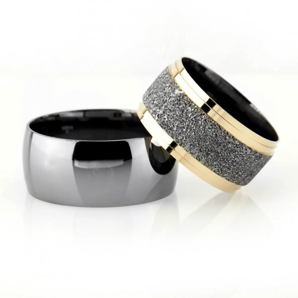 Klasik Model Gri-Gold Renk 925 Ayar Gümüş Çift Alyans - 2